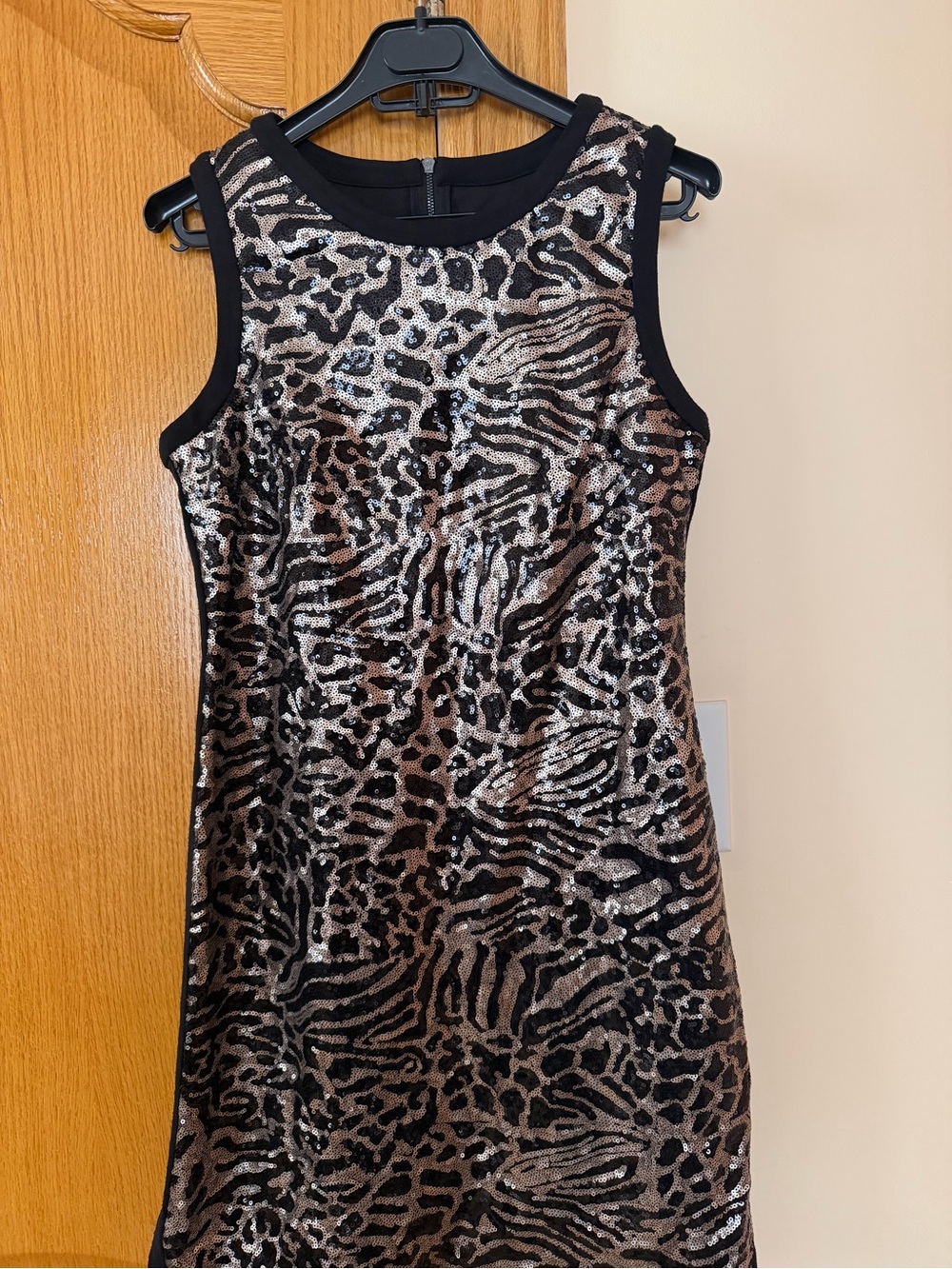 Vince Camuto Black and Brown Sequin Animal-Print Mini Dress